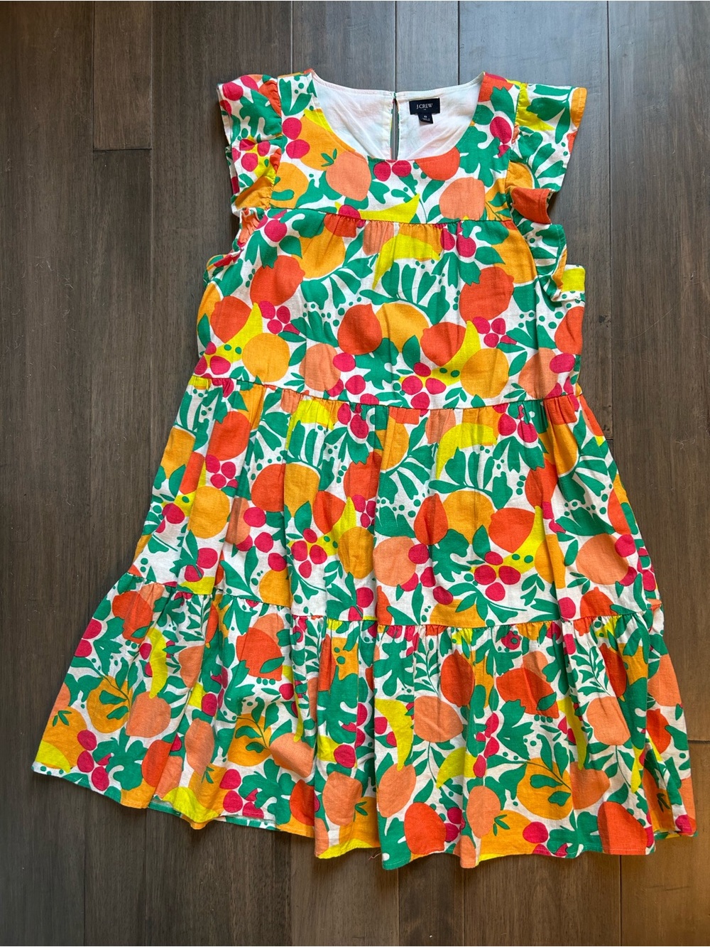 J. Crew Women’s size 8 Orange, Yellow & Green Fruit-Print Tiered Dress